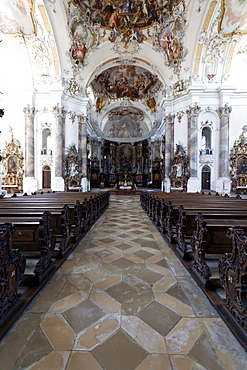 Interior of the Basilica of Ottobeuren Abbey, Diocese of Augsburg, Ottobeuren, Upper Swabia, Lower Allgaeu, Bavaria, Germany, Europe