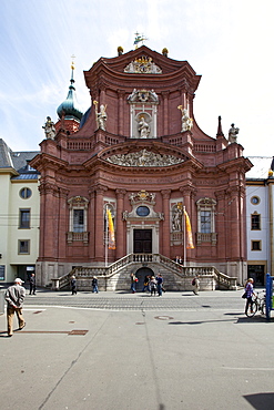 The Kollegiatstift Neumuenster collegiate church, Wuerzburg diocese, Kardinal-Doepfner-Platz square, Wuerzburg, Bavaria, Germany, Europe