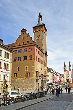 View of the old Town Hall and the Cathedral of St. Kilian, Wuerzburg Cathedral, Wuerzburg, Bavaria, Germany, Europe