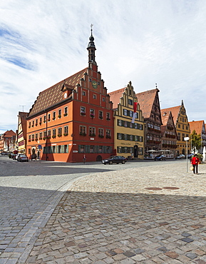 Weinmarkt square and the Gustav-Adolf-Haus building, Turmgasse street, historic district of Dinkelsbuehl, administrative district of Ansbach, Middle Franconia, Bavaria, Germany, Europe