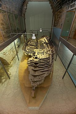 Shipwreck museum, Iron Age shipwreck, the Kyrenia Ship, dated 300 BC, interior view of Kyrenia Castle, Girne, northern Cyprus, Cyprus