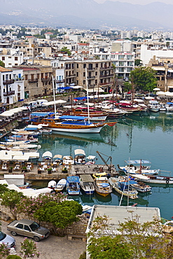 View of the port of the town of Kyrenia, Northern Cyprus, Cyprus, Turkey, Europe