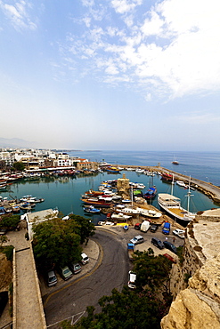 View of the port of the town of Kyrenia, Northern Cyprus, Cyprus, Turkey, Europe