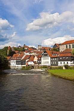 Festung Rosenberg fortress and old town with Hasslach river, Kronach, Upper Franconia, Bavaria, Germany, Europe