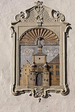 Bas-relief on a wall, Eichstaett, Altmuehltal valley, Upper Bavaria, Bavaria, Germany, Europe