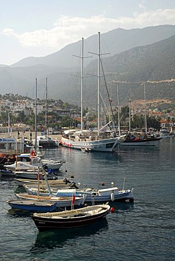 Boats in the port of Kas, Lycian coast, Antalya Province, Mediterranean, Turkey, Eurasia