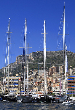 Sailing yachts in Port Hercule, Monaco Yacht Show 2010, Principality of Monaco, Cote d'Azur, Mediterranean, Europe