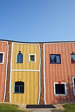 Facade of Vulkania Building at Rogner Bad Blumau hotel complex, designed by architect Friedensreich Hundertwasser, in spa town Bad Blumau, Styria, Austria, Europe