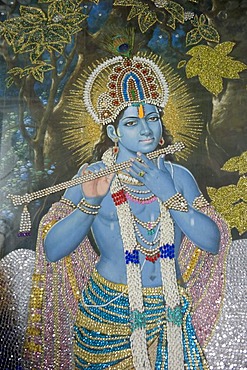 Hinduism, painting of Lord Krishna with flute, Durgiana Mandir Vishnu Temple, Amritsar, Punjab, India, South Asia