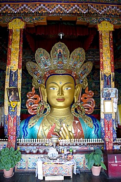 Tibetan Buddhism, Buddha Maitreya, Buddha of the future, Buddha statue, Thiksey Gompa Monastery, Thikse, Tikse, Ladakh region, Jammu and Kashmir, India, South Asia