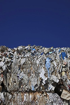 Used paper, stacks of used paper at a recycling yard, paper recycling