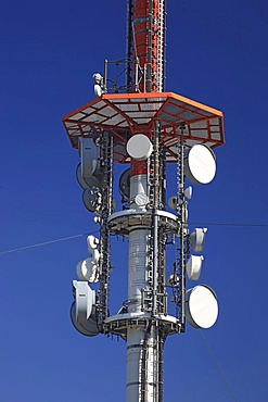 Transmission tower of the Sender Kreuzberg station, Bischofsheim an der Rhoen, Rhoen-Grabfeld district, Lower Franconia, Bavaria, Germany, Europe