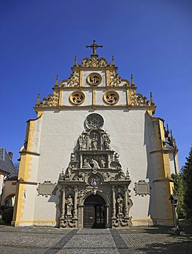 Entrance portal of the Pilgrimage Church of Maria im Sand, Dettelbach, Kitzingen district, Lower Franconia, Bavaria, Germany, Europe