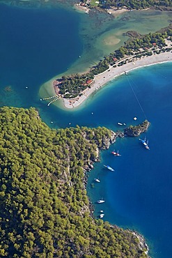 Aerial view, Oeluedeniz Bay near Fethiye, Turkish Aegean, Turkey, Asia