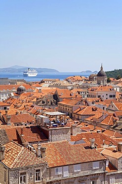 View from the city wall across the historic town of Dubrovnik from the town wall, Southern Dalmatia, Adriatic Coast, Croatia, Europe