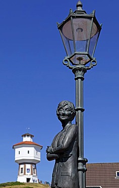 Lale Andersen statue, water tower, Langeoog, East Frisian Island, East Frisia, Lower Saxony, Germany, Europe