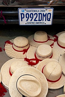 Straw hats, market, Totonicapan, Guatemala, Central America