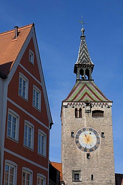 Schmalzturm or Schoener Turm tower, gate tower, Landsberg am Lech, Bavaria, Germany, Europe