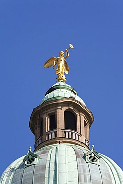 Archangel Michael on the dome, Christuskirche church, Mannheim, Baden-Wuerttemberg, Germany, Europe