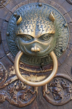 Door knocker, animal head, Cathedral of Our Lady, Augsburg Cathedral, Augsburg, Bavaria, Germany, Europe