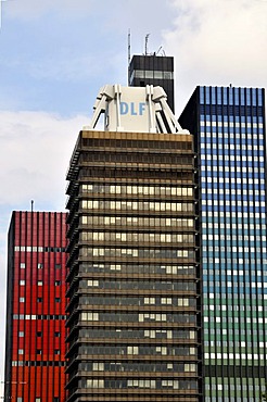 Building of Deutschlandfunk, a Germany radio station, in front of the former headquarters of Deutsche Welle, Germany's international broadcaster, office tower and studio tower, Raderbergguertel, Cologne, North Rhine-Westphalia, Germany, Europe