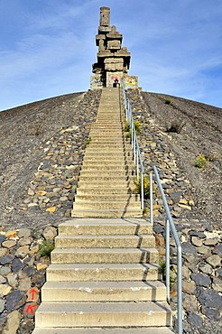 Piece of art "Himmelstreppe" or Stairway to Heaven by the artist Herman Prigann on the top of the Halde Rheinelbe heap, sculpture made of concrete blocks, Ueckendorf district, Gelsenkirchen, North Rhine-Westphalia, Germany, Europe