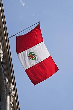 Flag of the Republic of Peru outside the embassy, Berlin, Germany, Europe