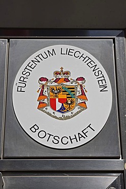 Sign "Botschaft Fuerstentum Liechtenstein", German for "embassy of the Principality of Liechtenstein", Berlin, Germany, Europe