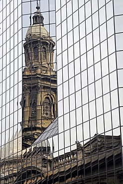 Reflection, Metropolitan cathedral, high-rise building, Santiago de Chile, Chile, South America