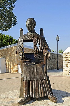 Christian dignitary, church square, sculpture, Saint Gertrude, Ibiza island, Pityuses, Balearic Islands, Spain, Europe