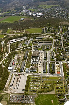 Aerial view, opening of the flower show 2010 in Hemer, Sauerland region, North Rhine-Westphalia, Germany, Europe