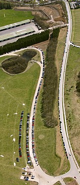 Aerial view, opening of the flower show 2010 in Hemer, Sauerland region, North Rhine-Westphalia, Germany, Europe