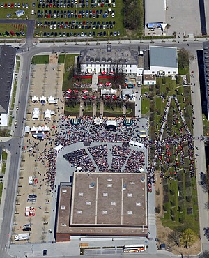 Aerial view, opening of the flower show 2010 in Hemer, Sauerland region, North Rhine-Westphalia, Germany, Europe