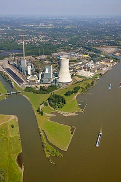 Aerial photo, new power plant, coal power plant of Evonik Steag, Duisburg Walsum, formerly Walsum coal mine, Norske Skog plant, Duisburg, Ruhr Area, North Rhine-Westphalia, Germany, Europe