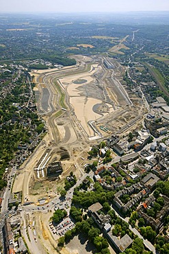 Aerial photo, recreational area, former steel mill, passage of the Emscher River, Emscher Reservoir, Phoenix-Ost, Phoenix Lake, Hoerde, Dortmund, Ruhr Area, North Rhine-Westphalia, Germany, Europe