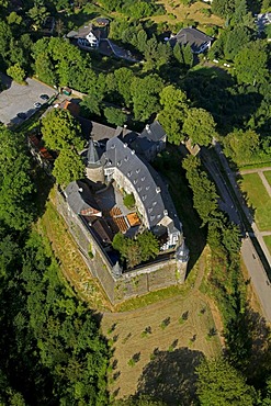 Aerial view, motte, renovated Schloss Hohenlimburg castle, Hagen, Ruhrgebiet area, North Rhine-Westphalia, Germany, Europe