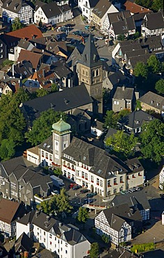 Aerial view, town hall, Herdecke, Ruhrgebiet area, North Rhine-Westphalia, Germany, Europe