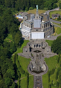 Aerial view, Octagon building with Hercules statue, Bergpark Wilhelmshoehe park, Kassel, Hesse, Germany, Europe