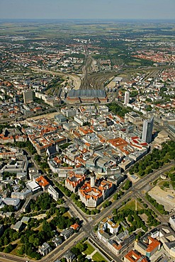 Aerial view, downtown, new town hall, urban administration, Leipzig, Saxony, Germany, Europe