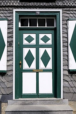 Decorative green and white front door, Goslar, Lower Saxony, Germany, Europe