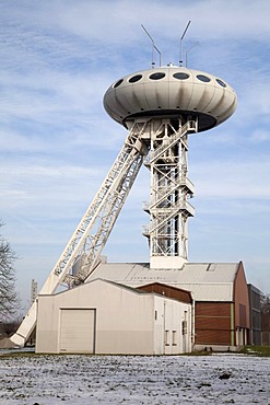 UFO, headframe, Luentec, former Minister Achenbach pit, Luenen, Ruhr Area, North Rhine-Westphalia, Germany, Europe