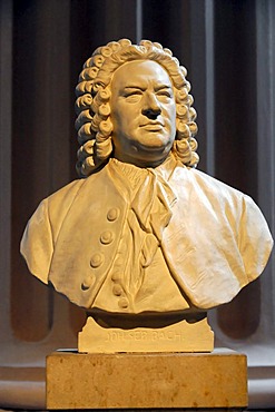 Bust in the Nikolaikirche church, monument of Johann Sebastian Bach, Leipzig, Saxony, Germany, Europe