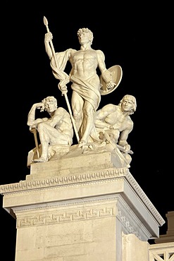 Marble group "La Forza" by Augusto Rivalta on the Vittoriano, by night, Rome, Italy, Europe