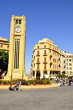 Clock Tower from the French mandate area in the Art Deco style, Place d'Etoile, Beirut, Lebanon, Middle East, Orient