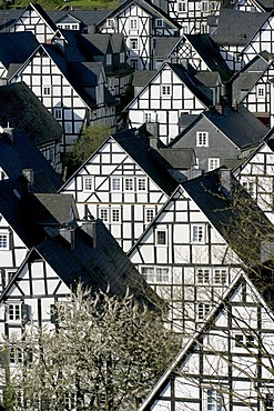 Half-timbered houses at the historic city center of Freudenberg, Lahn valley, North Rhine-Westphalia, Germany, Europe