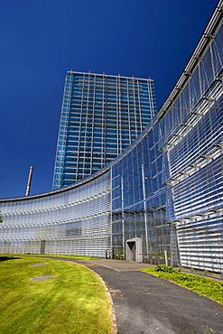 The gutted skyscraper of the Bayer AG company is being converted into a media facade with 3.5 million LED lamps, Leverkusen, North Rhine-Westphalia, Germany, Europe