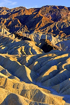 Rock formations on Zabriske Point in the evening light, Death Valley National Park, California, USA, North America