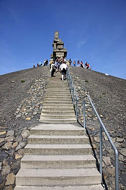 Top of the Halde Rheinelbe heap, work of art Himmelstreppe or Stairway to Heaven by artist Herman Prigann, monument made of concrete blocks, Gelsenkirchen-Ueckendorf, North Rhine-Westphalia, Germany, Europe