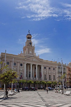 View from the Plaza de San Juan de Dios on the city hall of the port of Cadiz, Andalusia, Spain, Europe