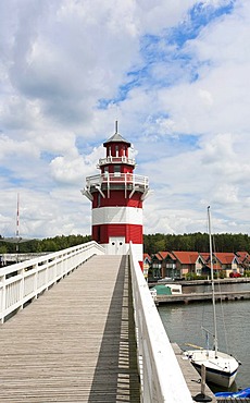 Lighthouse in the harbour village of Rheinsberg in the Mecklenburg Lake District in Brandenburg, Germany, Europe